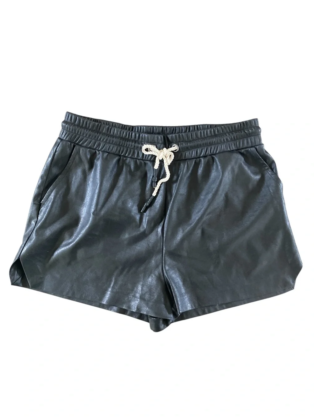 n:PHILANTHROPY Faux Leather Drawstring Chic Shorts Black XL